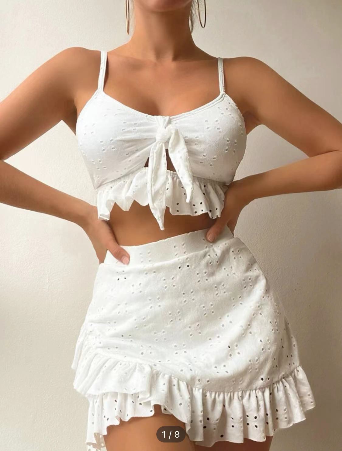 Damen Crop-Top und Röckchen Set mit verspieltem Rüschendesign EB