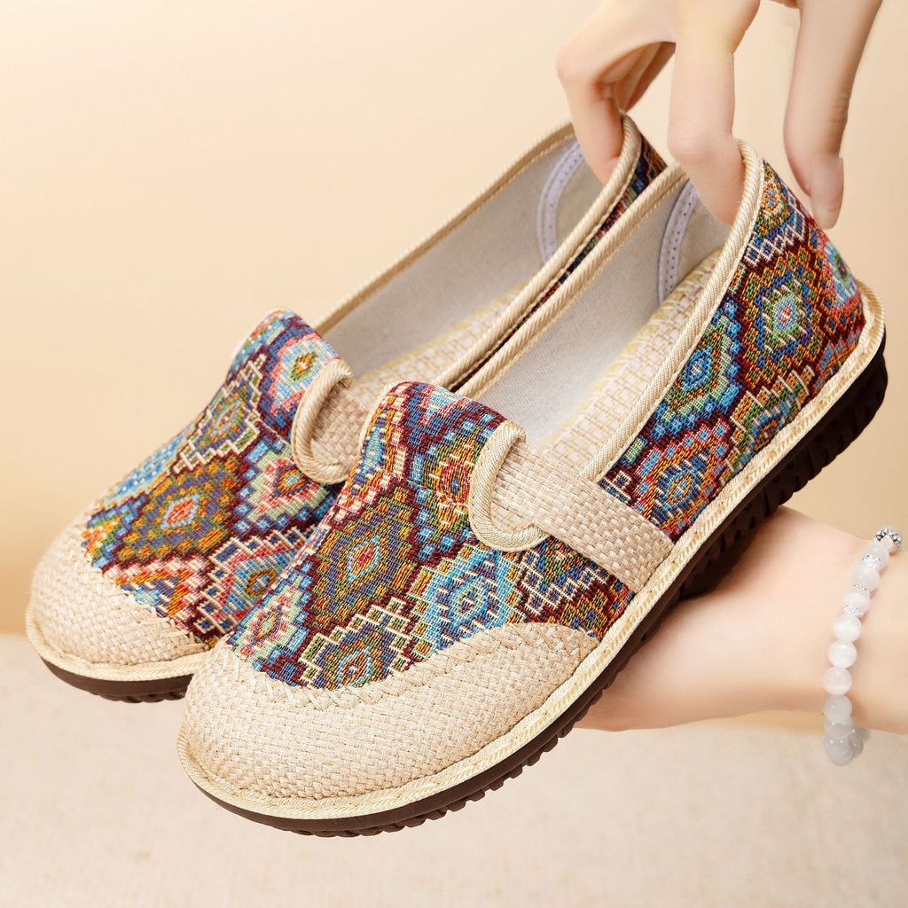 Damen Bequeme Slip-On Schuhe mit bunter Stickerei und flexibler Sohle EB