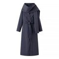 Damen eleganter Wickelmantel mit breitem Kragen und Bindegürtel EB