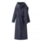 Damen eleganter Wickelmantel mit breitem Kragen und Bindegürtel EB