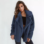 Damen Fleece-Mantel mit weitem Kragen und modischem Schnitt EB