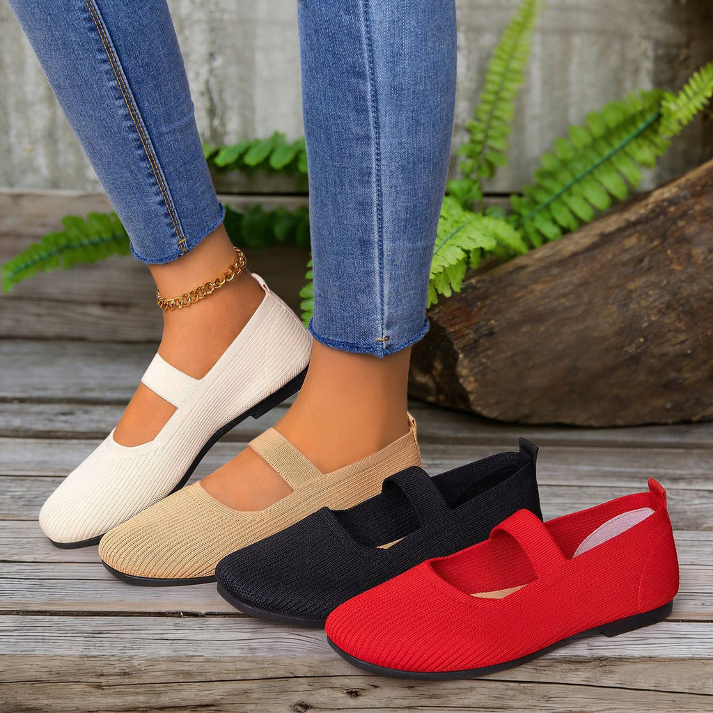 Damen Bequeme Ballerinas mit elastischem Riemen und atmungsaktivem Obermaterial EB