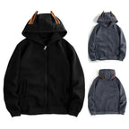 Damen Kapuzenjacke mit kreativen Ohren-Details und praktischem Reißverschluss EB