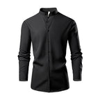 Herren elegantes Langarmhemd mit stehendem Kragen und modernen Knopfdetails EB