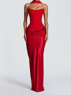 Damen Elegantes Langarm-Maxikleid mit raffinierten Drapierungen EB