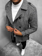 Damen eleganter Trenchcoat mit feinem Karo-Muster und tailliertem Schnitt EB