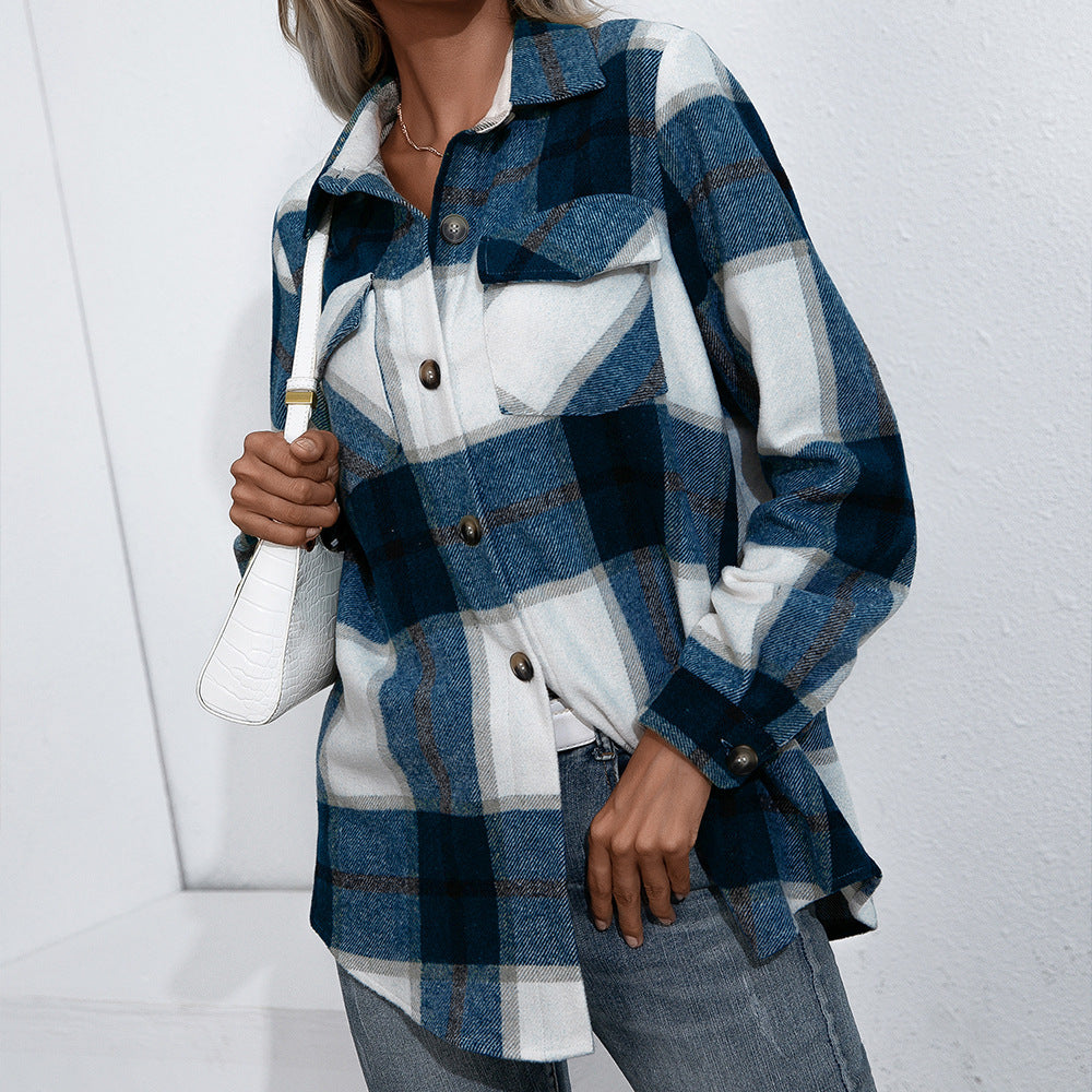 Damen Karierte Flanelljacke mit komfortablem Schnitt und praktischen Taschendetails EB