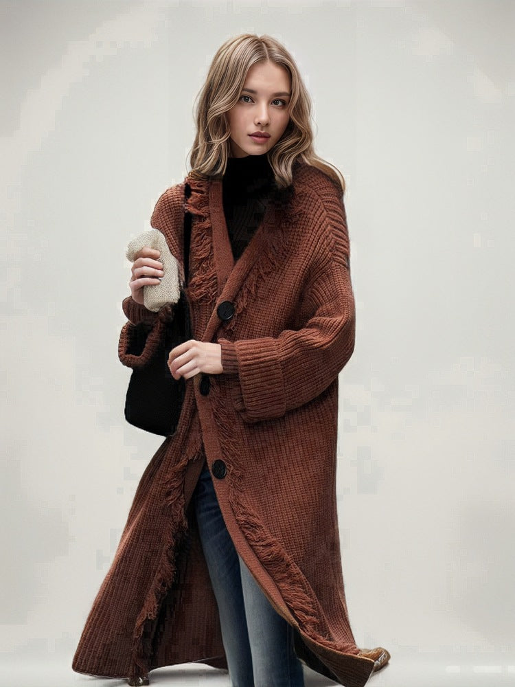 Damen Grober Strickcardigan mit fransigen Details und offenem Schnitt EB
