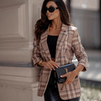Damen Karierter Blazer mit moden Details und tailliertem Schnitt EB