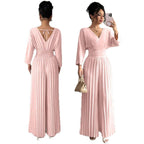 Eleganter Damen-Plissee-Jumpsuit mit V-Ausschnitt