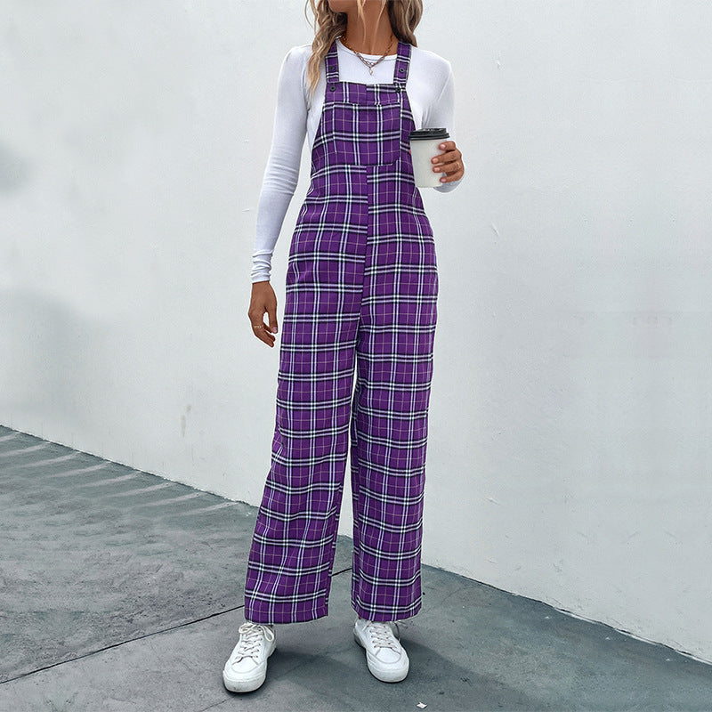 Lässiger Damen-Jumpsuit mit Karomuster und verstellbaren Trägern