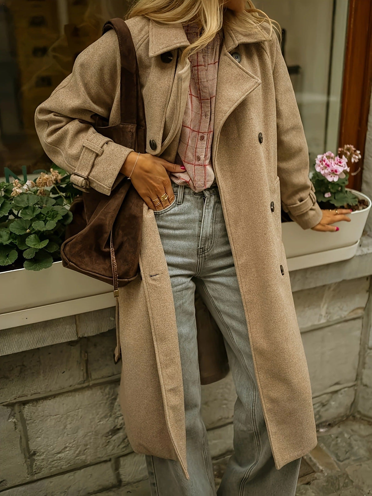 Damen eleganter Wollmantel mit praktischem Gürtel EB