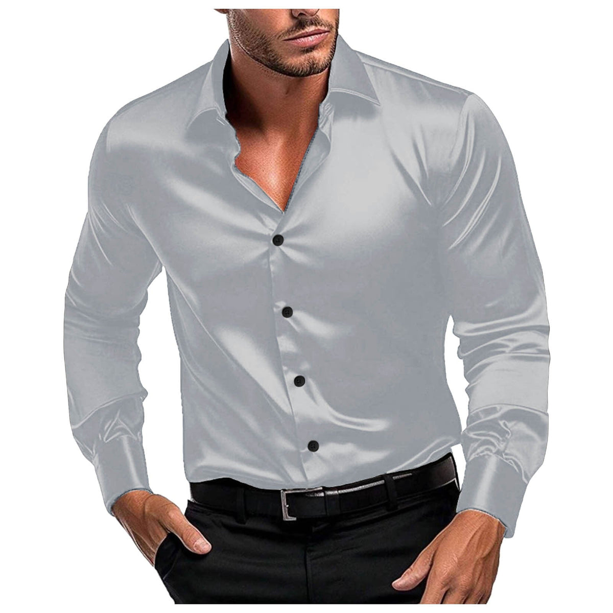 Herren Elegantes Langarmhemd aus feinem Stoff EB