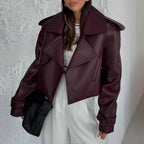 Damen Kunstlederjacke im modischen Biker-Stil mit breitem Revers EB