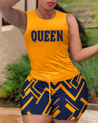 Damen Sportliches Set mit ärmellosem Oberteil und farbenfrohen Shorts EB
