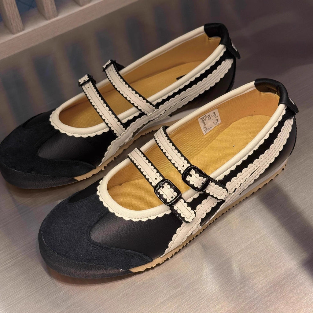 Damen Ballerinas mit verspieltem Riemendesign und hochwertiger Lederoberfläche EB