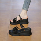 Damen bequeme Wedgesandalen mit modischem Rüschendetail EB