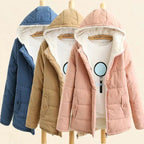 Damen gesteppte Winterjacke mit Kapuze und warmem Innenfutter EB