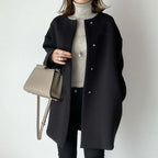 Damen Eleganter Oversized Wollmantel mit Doppelknopf-Verschluss und seitlichen Taschen EB