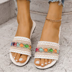 Damen dekorative Zehenstegsandalen mit buntem Schmuckdesign EB