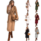Damen eleganter Wollmantel mit Gürtel und klassischem Revers EB