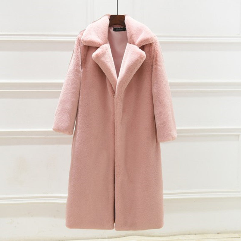 Damen Langer Teddy-Mantel mit breitem Revers und elegantem Schnitt EB