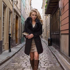 Damen Eleganter Trenchcoat mit abnehmbarem Fellkragen EB