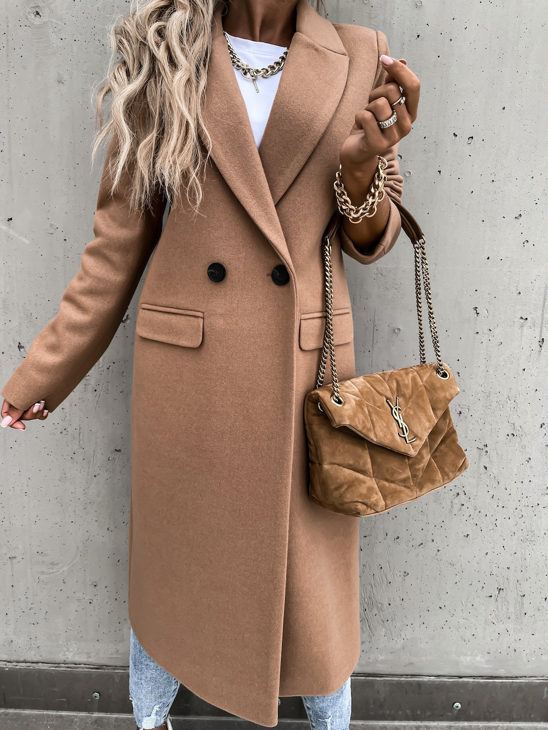 Damen eleganter Wollmantel im Oversized-Stil EB