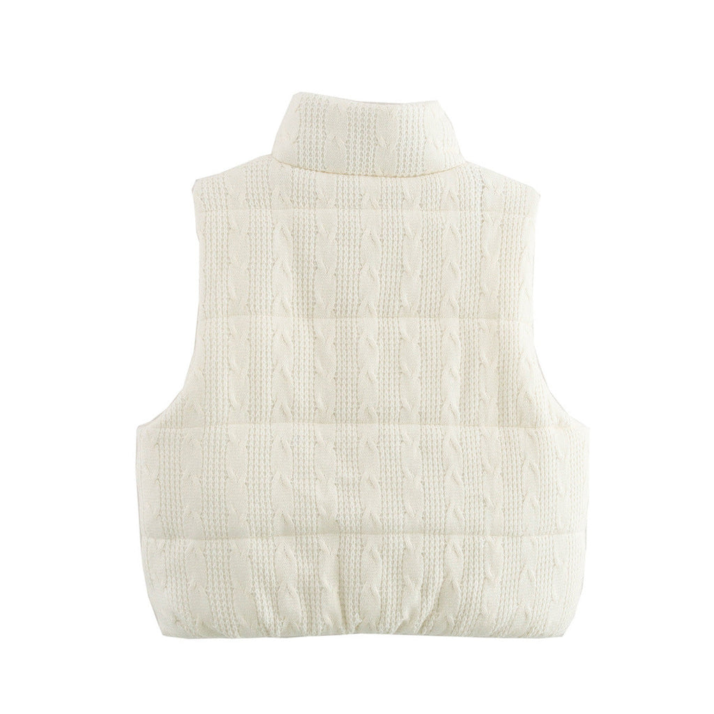 Damen gesteppte Weste mit hochwertigem Strickmuster und praktischen Taschen EB
