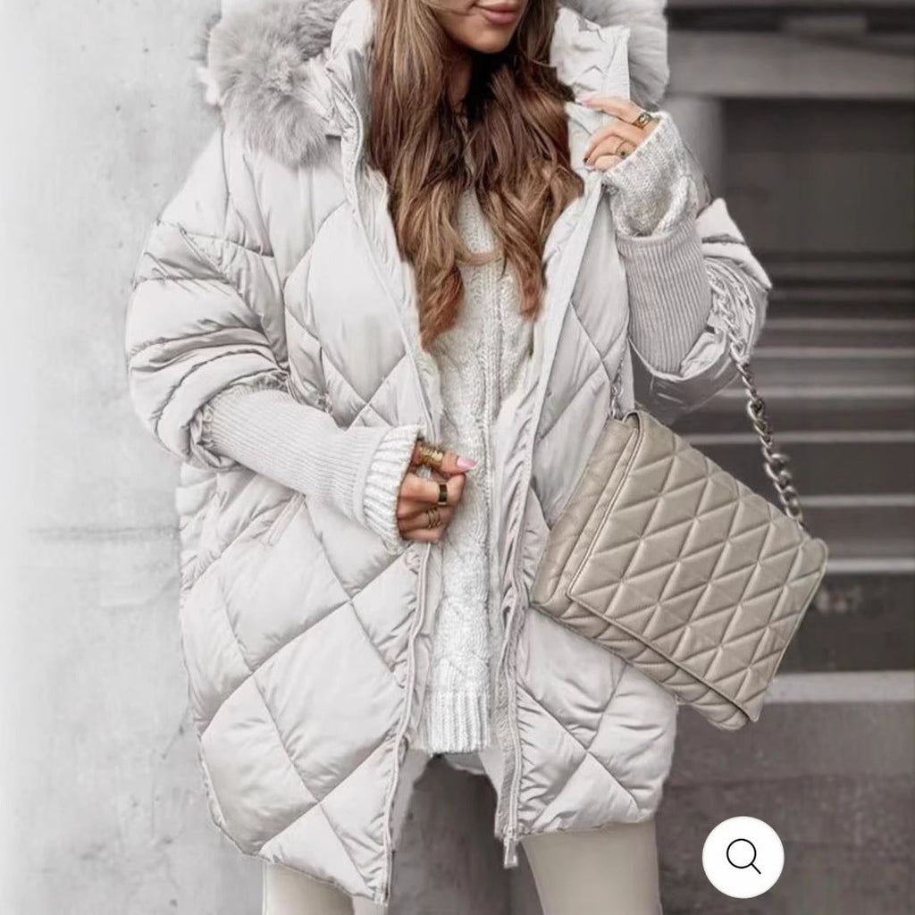 Damen gestepptes Winterparka mit abnehmbarer Kapuze EB