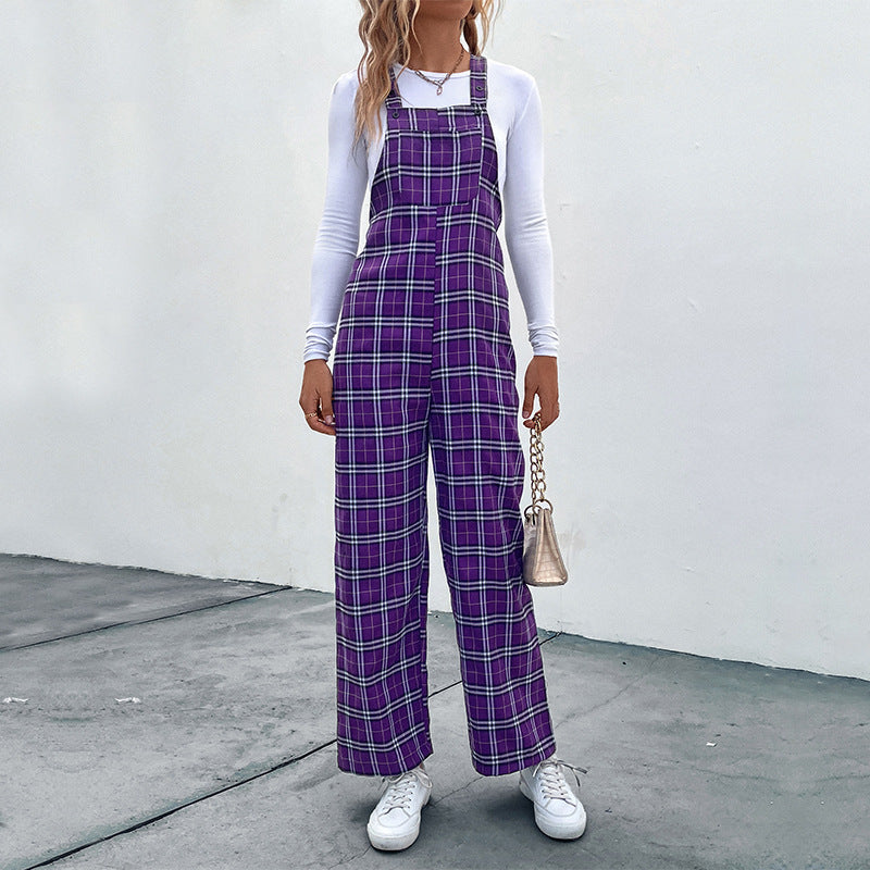 Lässiger Damen-Jumpsuit mit Karomuster und verstellbaren Trägern