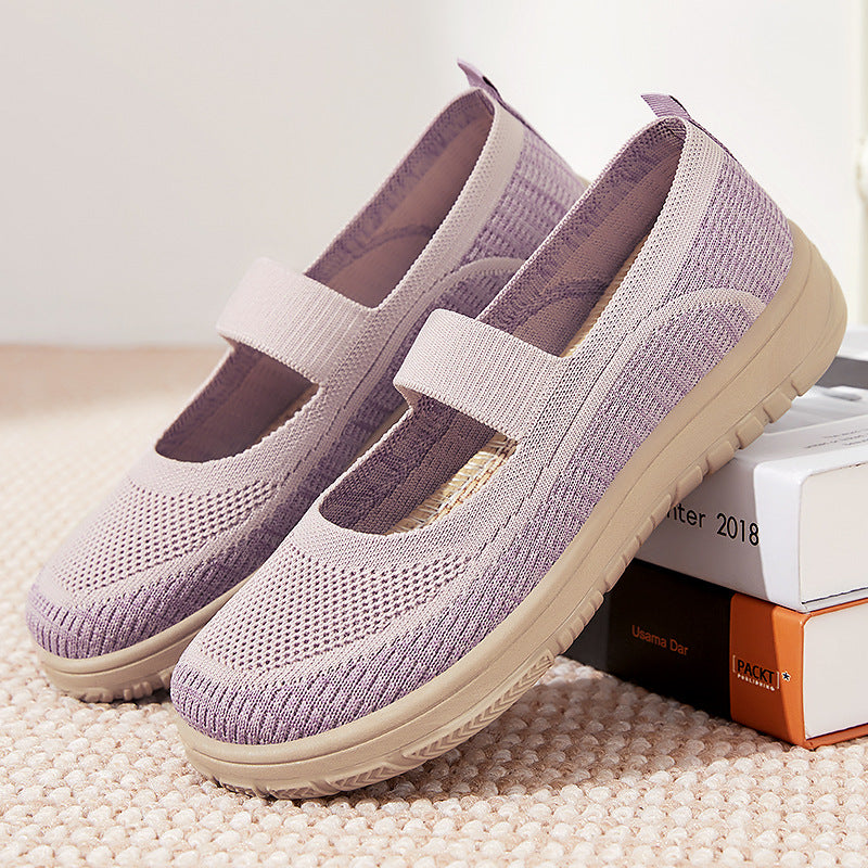 Damen Bequeme Ballerinas aus atmungsaktivem Netzmaterial mit elastischem Riemen EB