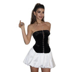 Damen Cocktailkleid mit gecrashter Oberseite und ausgestelltem Rock EB