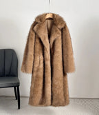 Damen Eleganter Pelzmantel mit großen Taschen EB