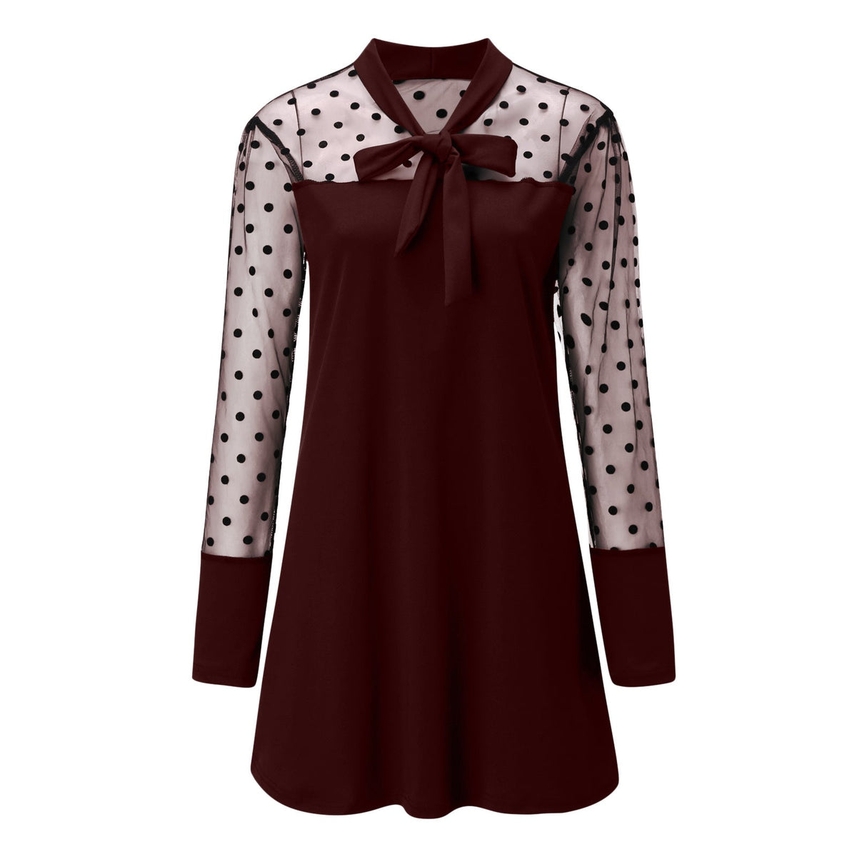 Damen Chiffonkleid mit eleganter Schleife und gepunktetem Design EB