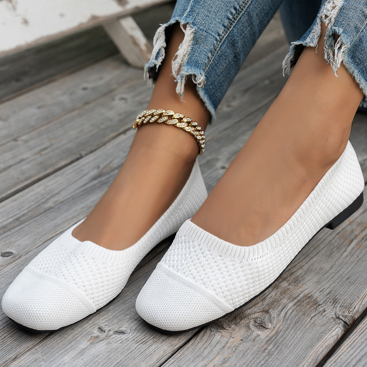 Damen atmungsaktive Slip-On Ballerinas mit flexiblem Netzdesign EB