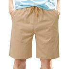 Knie lange Leinen-Mix-Shorts für Herren mit Kordelzug