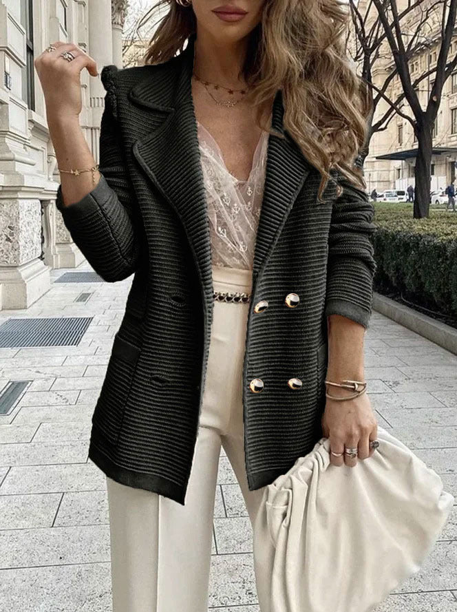 Damen Eleganter Struktur-Blazer mit verspielt klassischen Knopfdetails EB