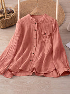 Damen lässige Bluse mit strukturiertem Stoff und Knopfdetail EB