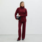 Damen Modisches Strickensemble mit hohem Kragen und weitem Schnitt EB