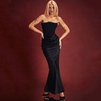 Damen Elegantes bodenlanges Kleid mit schimmerndem Taillenschnitt und gerafftem Rock EB