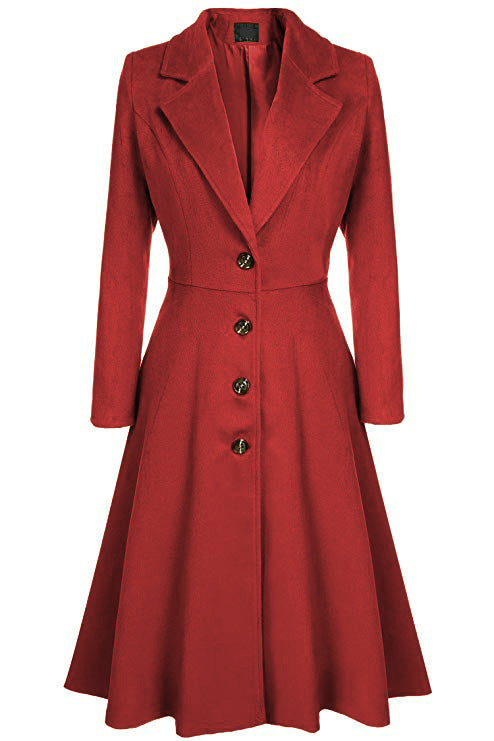 Damen Eleganter Wollmantel mit tailliertem Schnitt und langen Ärmeln EB
