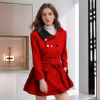 Damen eleganter Trenchcoat mit abnehmbarem Fellkragen und Taillengürtel EB