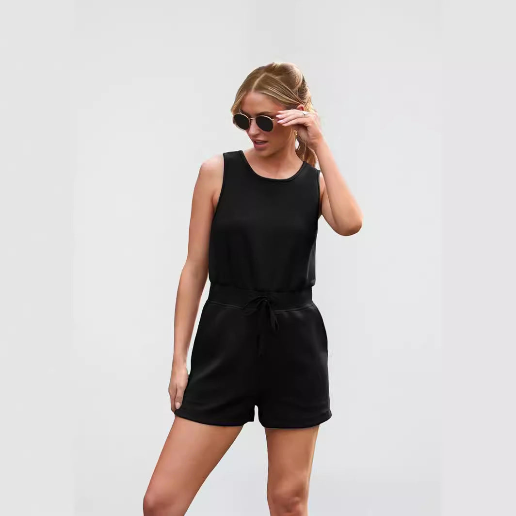 Damen Bequemer Kurzoverall mit seitlichen Taschen und verstellbarem Bund EB
