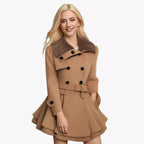 Damen klassischer Mantel mit elegantem Kragen und abnehmbarer Kapuze EB