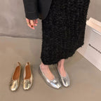 Damen Ballerinas mit funkelnder Metallic-Oberfläche und zartem Schleifendesign EB