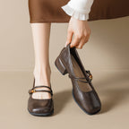 Damen Ballerinas mit dekorativem Riemchen und bequemer Blockabsatz EB