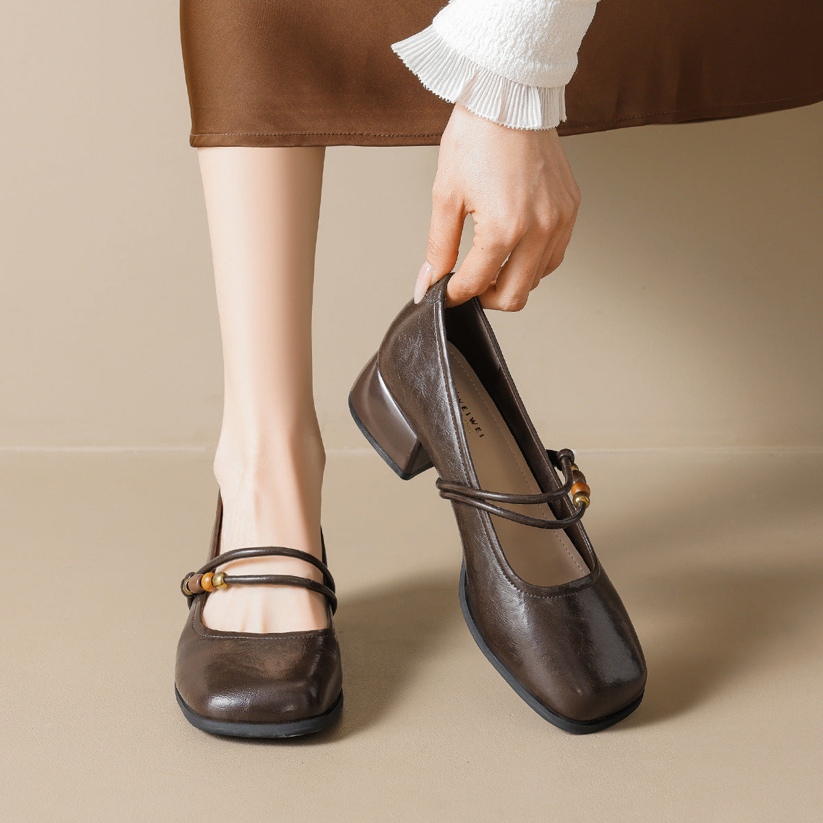 Damen Ballerinas mit dekorativem Riemchen und bequemer Blockabsatz EB