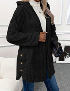Damen kuscheliger Oversized-Mantel mit Kapuze und Knopfleiste EB