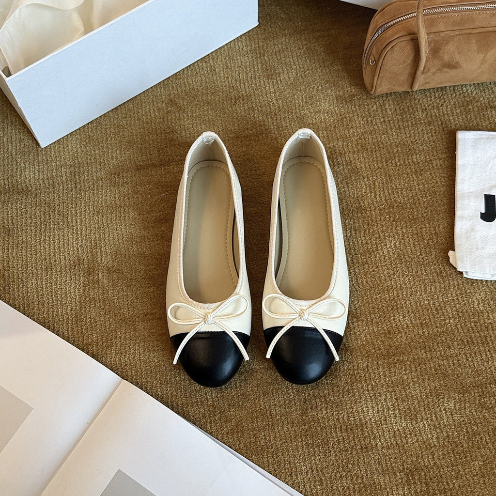 Damen Ballerinas mit eleganter Schleife und modischer Zweifarben-Optik EB